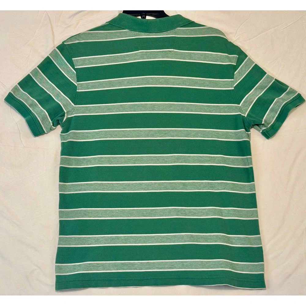 Banana Republic Mens Green White Striped Cotton Polo Shirt Elephant Logo Large